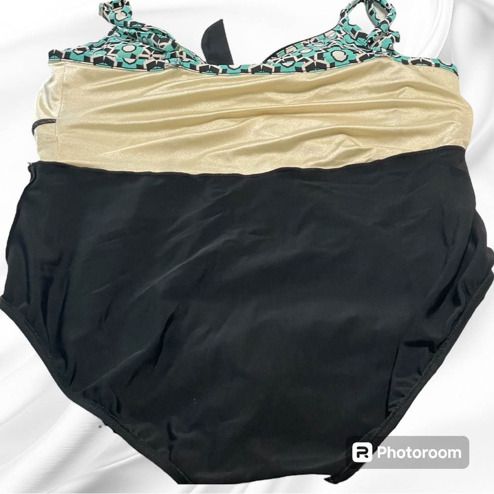 Fit 4U swim dress size 20W aqua,black,white geo design adjustable straps 1piece - Picture 6 of 13